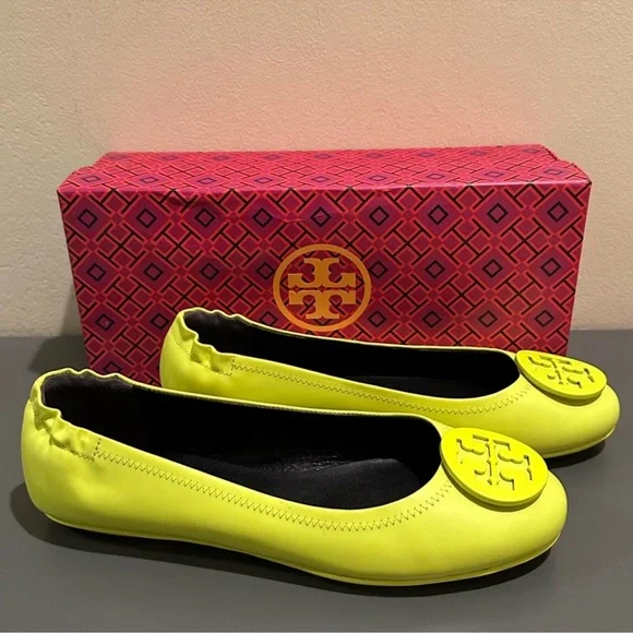 Tory Burch Minnie Leather Ballet Flats In Blazing Yellow - Size 8 - Picture 1 of 3
